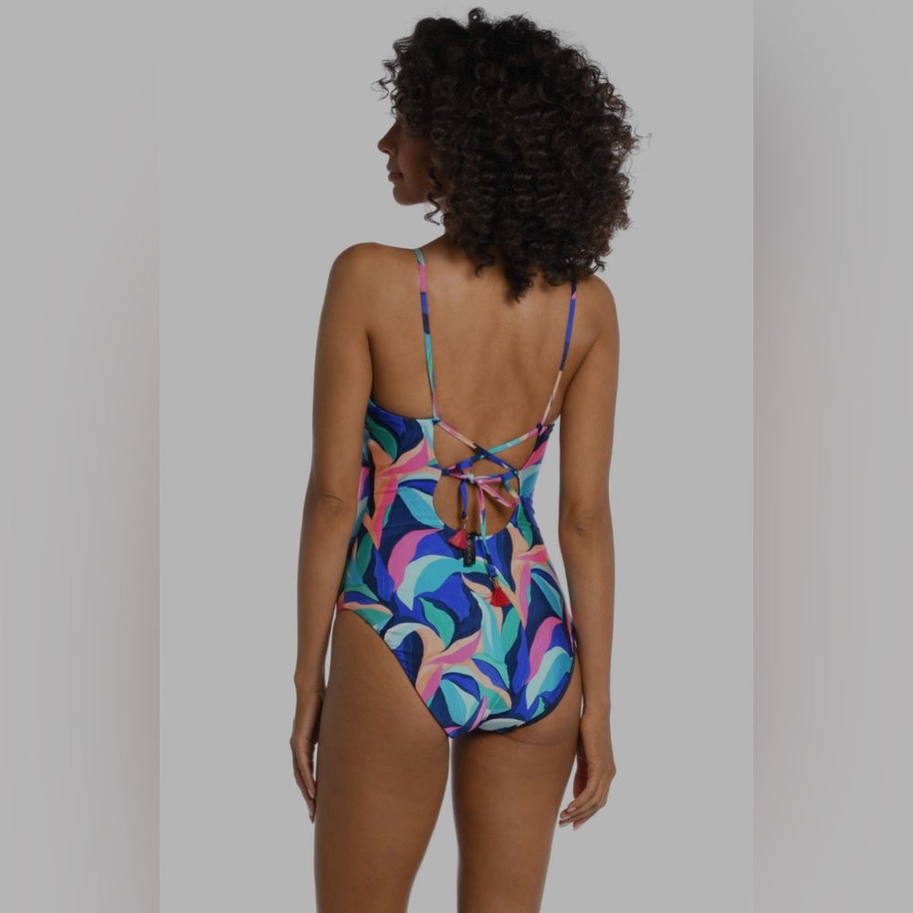 La Blanca Women's One Piece Reversible Swimsuit Plunge Tummy Control Size 10 - Picture 6 of 16